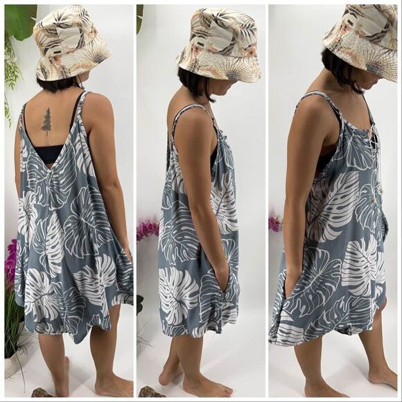 Kau wela Summer Mini Romper Beach Boho Romper Gypsy Overall Wide Leg Monstera - Picture 8 of 16